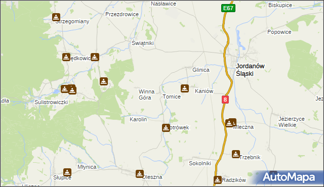 mapa Tomice gmina Jordanów Śląski, Tomice gmina Jordanów Śląski na mapie Targeo