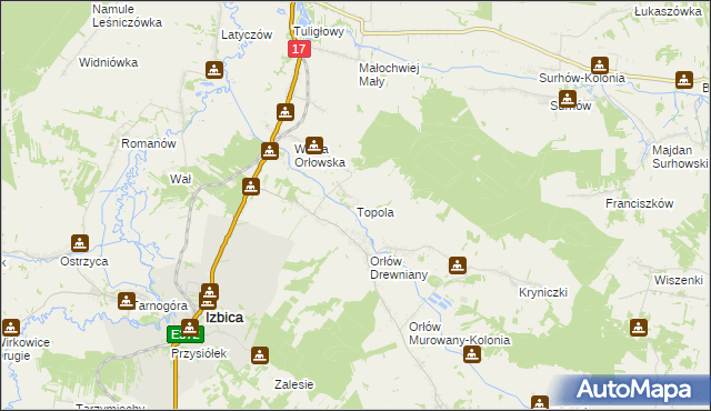 mapa Topola gmina Izbica, Topola gmina Izbica na mapie Targeo