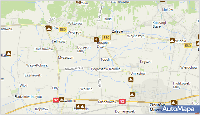 mapa Topolin gmina Stare Babice, Topolin gmina Stare Babice na mapie Targeo