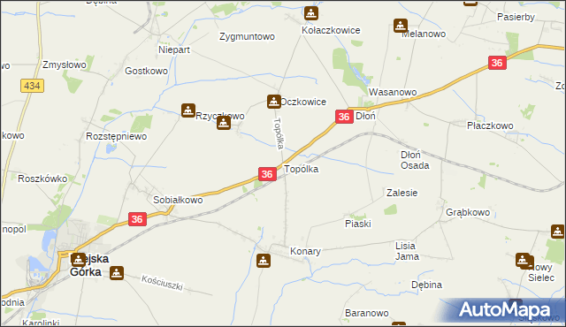 mapa Topólka gmina Miejska Górka, Topólka gmina Miejska Górka na mapie Targeo