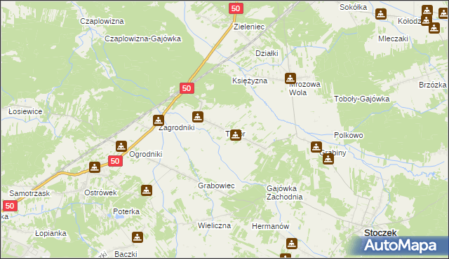 mapa Topór gmina Stoczek, Topór gmina Stoczek na mapie Targeo