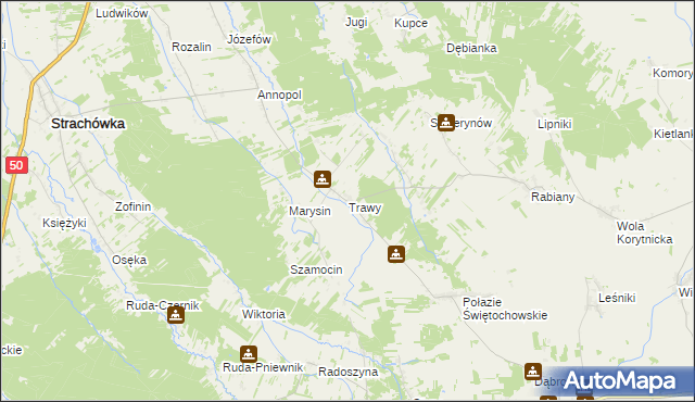 mapa Trawy, Trawy na mapie Targeo