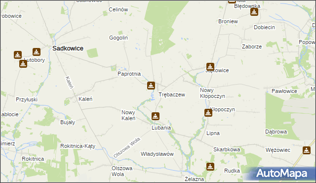 mapa Trębaczew gmina Sadkowice, Trębaczew gmina Sadkowice na mapie Targeo