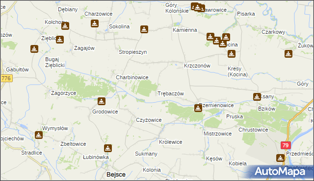 mapa Trębaczów gmina Opatowiec, Trębaczów gmina Opatowiec na mapie Targeo