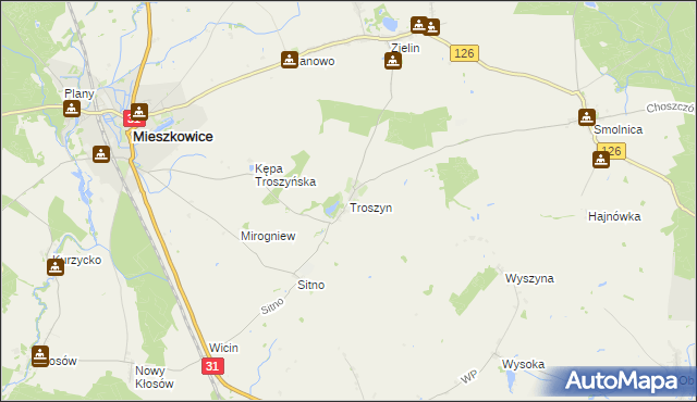mapa Troszyn gmina Mieszkowice, Troszyn gmina Mieszkowice na mapie Targeo