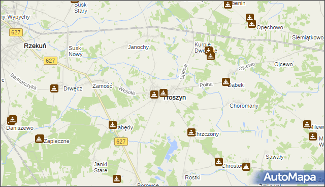 mapa Troszyn powiat ostrołęcki, Troszyn powiat ostrołęcki na mapie Targeo