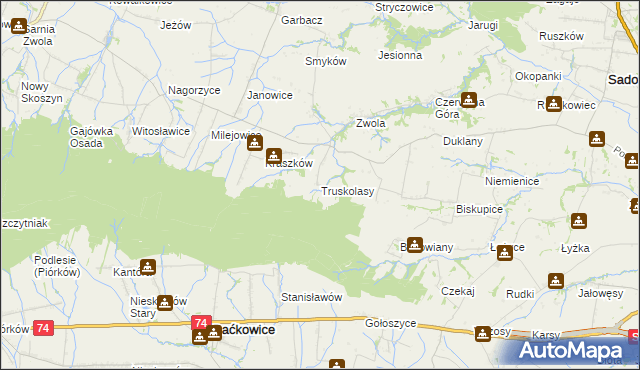 mapa Truskolasy gmina Sadowie, Truskolasy gmina Sadowie na mapie Targeo
