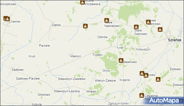 mapa Trzaski gmina Bieżuń, Trzaski gmina Bieżuń na mapie Targeo