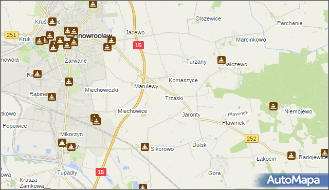mapa Trzaski gmina Inowrocław, Trzaski gmina Inowrocław na mapie Targeo