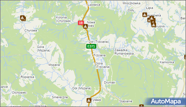 mapa Trzciana gmina Dukla, Trzciana gmina Dukla na mapie Targeo