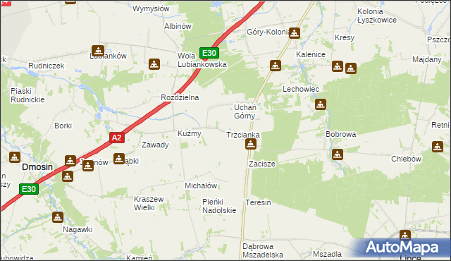 mapa Trzcianka gmina Łyszkowice, Trzcianka gmina Łyszkowice na mapie Targeo