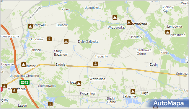 mapa Trzcianki gmina Nowodwór, Trzcianki gmina Nowodwór na mapie Targeo