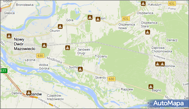 mapa Trzciany gmina Jabłonna, Trzciany gmina Jabłonna na mapie Targeo