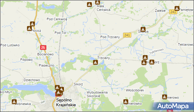 mapa Trzciany gmina Sępólno Krajeńskie, Trzciany gmina Sępólno Krajeńskie na mapie Targeo