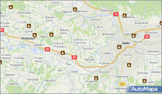 mapa Trzcinica gmina Jasło, Trzcinica gmina Jasło na mapie Targeo