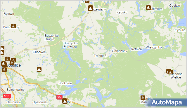 mapa Trzebień gmina Bobolice, Trzebień gmina Bobolice na mapie Targeo