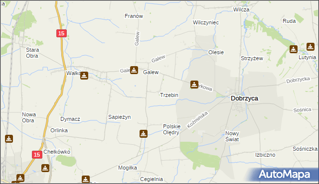 mapa Trzebin gmina Dobrzyca, Trzebin gmina Dobrzyca na mapie Targeo