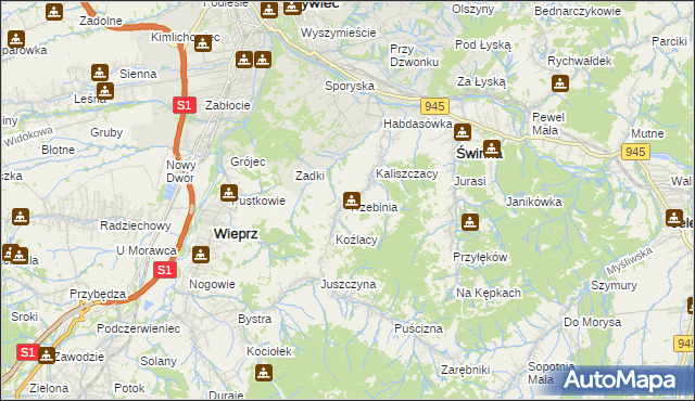 mapa Trzebinia gmina Świnna, Trzebinia gmina Świnna na mapie Targeo