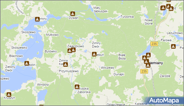 mapa Trzebuń gmina Dziemiany, Trzebuń gmina Dziemiany na mapie Targeo