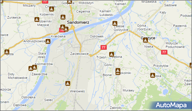 mapa Trześń gmina Gorzyce, Trześń gmina Gorzyce na mapie Targeo