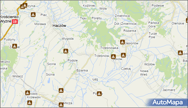 mapa Trześniów gmina Haczów, Trześniów gmina Haczów na mapie Targeo