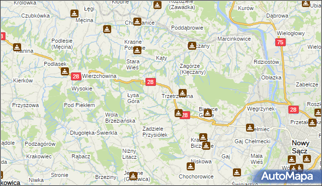 mapa Trzetrzewina, Trzetrzewina na mapie Targeo