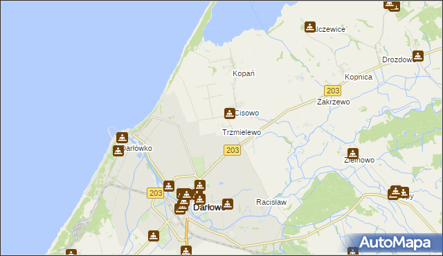 mapa Trzmielewo gmina Darłowo, Trzmielewo gmina Darłowo na mapie Targeo