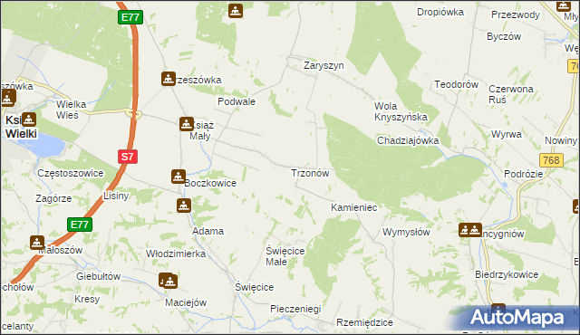 mapa Trzonów, Trzonów na mapie Targeo