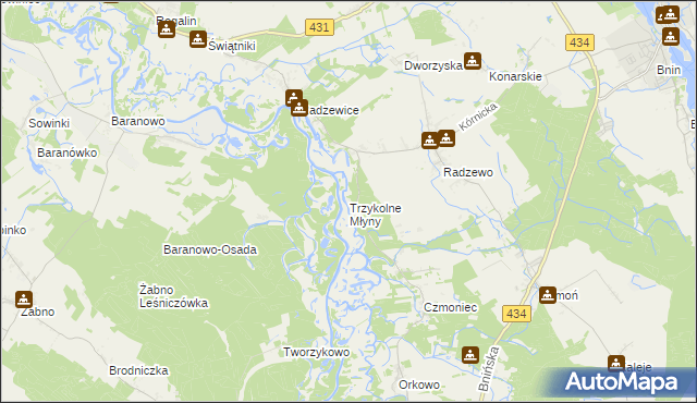 mapa Trzykolne Młyny, Trzykolne Młyny na mapie Targeo