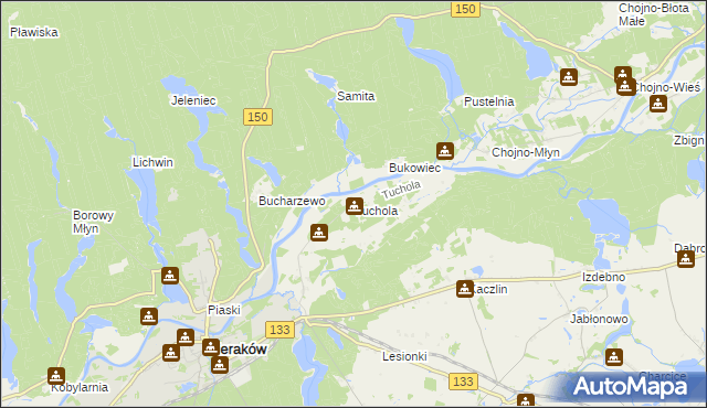 mapa Tuchola gmina Sieraków, Tuchola gmina Sieraków na mapie Targeo