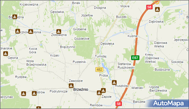 mapa Tumidaj gmina Brzeźnio, Tumidaj gmina Brzeźnio na mapie Targeo