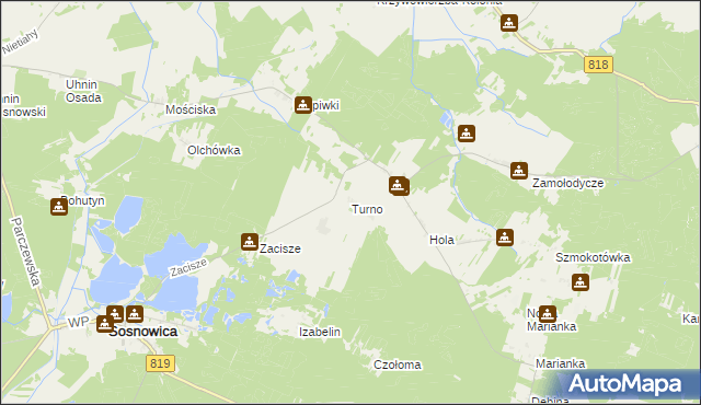 mapa Turno gmina Sosnowica, Turno gmina Sosnowica na mapie Targeo