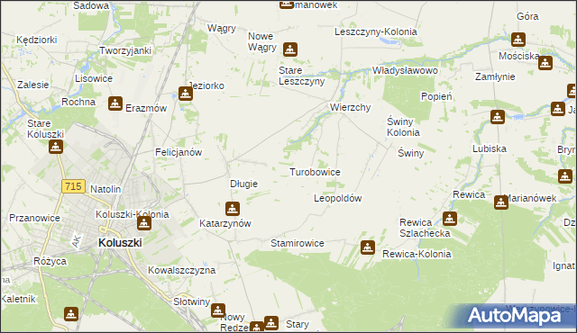 mapa Turobowice gmina Koluszki, Turobowice gmina Koluszki na mapie Targeo