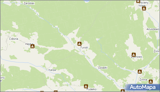 mapa Turośl gmina Pisz, Turośl gmina Pisz na mapie Targeo