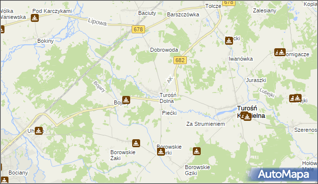 mapa Turośń Dolna, Turośń Dolna na mapie Targeo