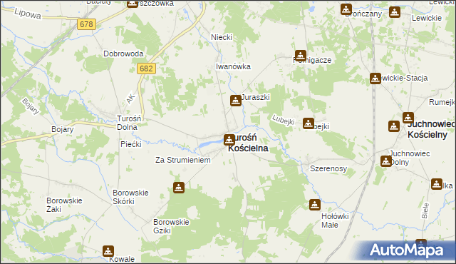 mapa Turośń Kościelna, Turośń Kościelna na mapie Targeo