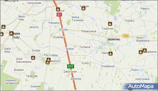 mapa Turowice gmina Jasieniec, Turowice gmina Jasieniec na mapie Targeo