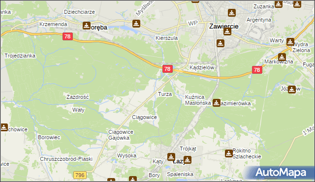mapa Turza gmina Łazy, Turza gmina Łazy na mapie Targeo