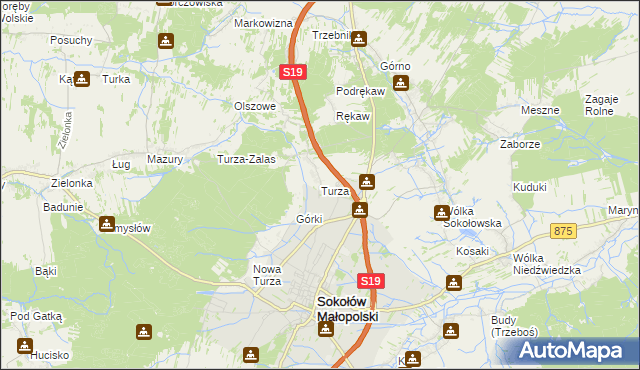 mapa Turza gmina Sokołów Małopolski, Turza gmina Sokołów Małopolski na mapie Targeo