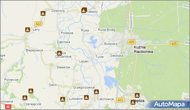 mapa Turze gmina Kuźnia Raciborska, Turze gmina Kuźnia Raciborska na mapie Targeo