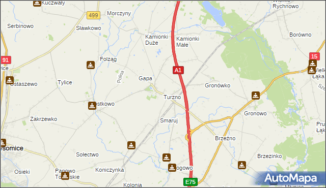 mapa Turzno gmina Łysomice, Turzno gmina Łysomice na mapie Targeo