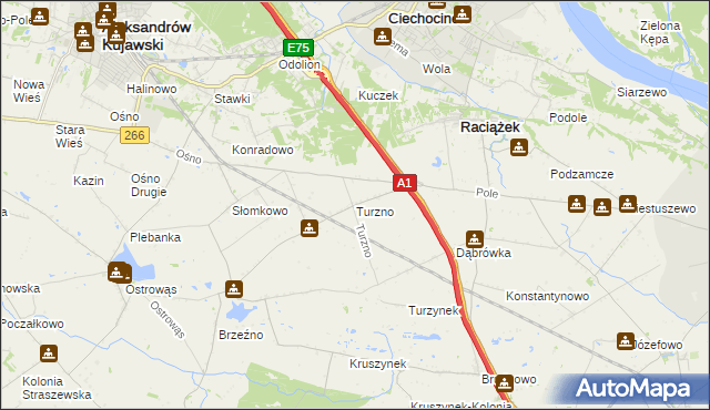 mapa Turzno gmina Raciążek, Turzno gmina Raciążek na mapie Targeo