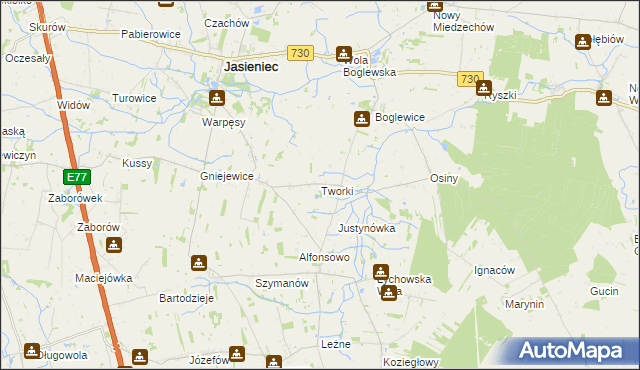 mapa Tworki gmina Jasieniec, Tworki gmina Jasieniec na mapie Targeo