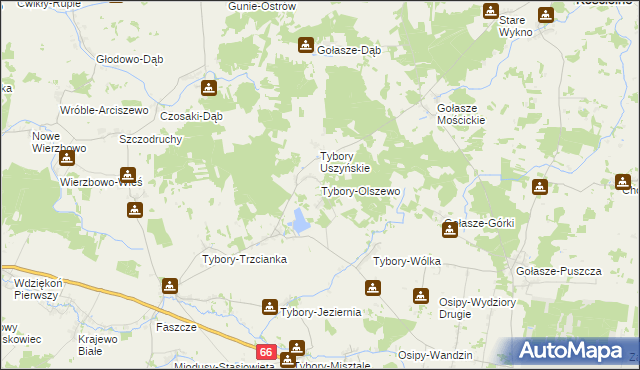 mapa Tybory-Olszewo, Tybory-Olszewo na mapie Targeo