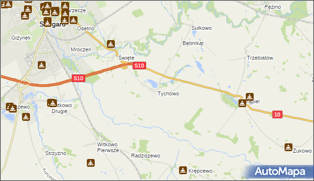 mapa Tychowo gmina Stargard, Tychowo gmina Stargard na mapie Targeo