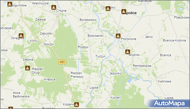 mapa Tyczyn gmina Burzenin, Tyczyn gmina Burzenin na mapie Targeo