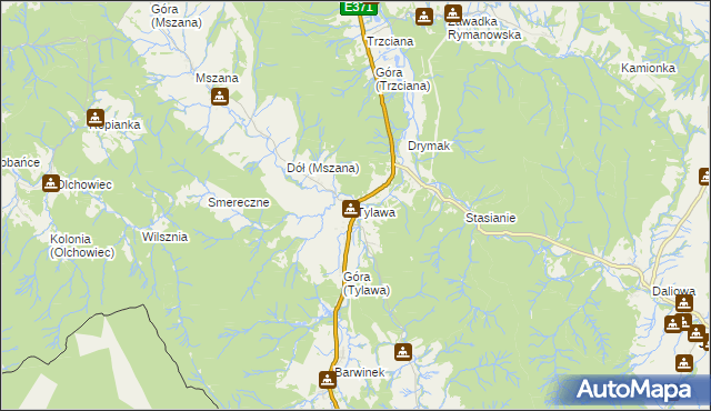 mapa Tylawa, Tylawa na mapie Targeo