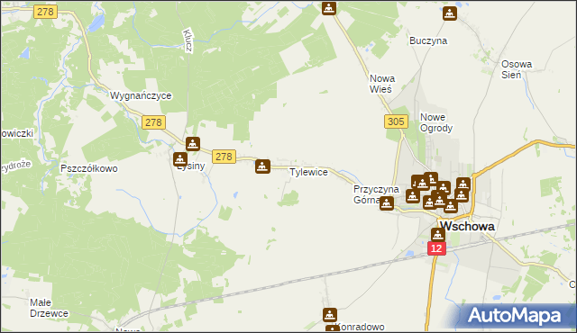 mapa Tylewice, Tylewice na mapie Targeo