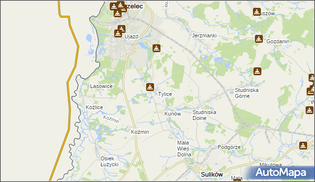 mapa Tylice gmina Zgorzelec, Tylice gmina Zgorzelec na mapie Targeo