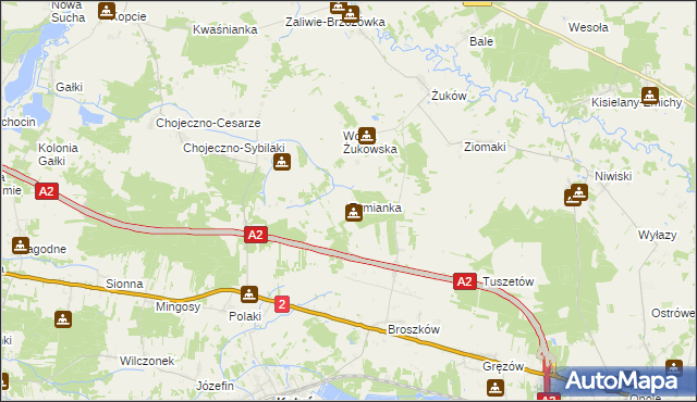 mapa Tymianka gmina Kotuń, Tymianka gmina Kotuń na mapie Targeo